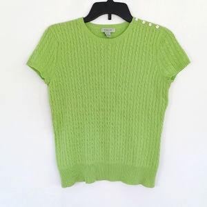 Petite Small 100% Cashmere short sleeve sweater top cable knit